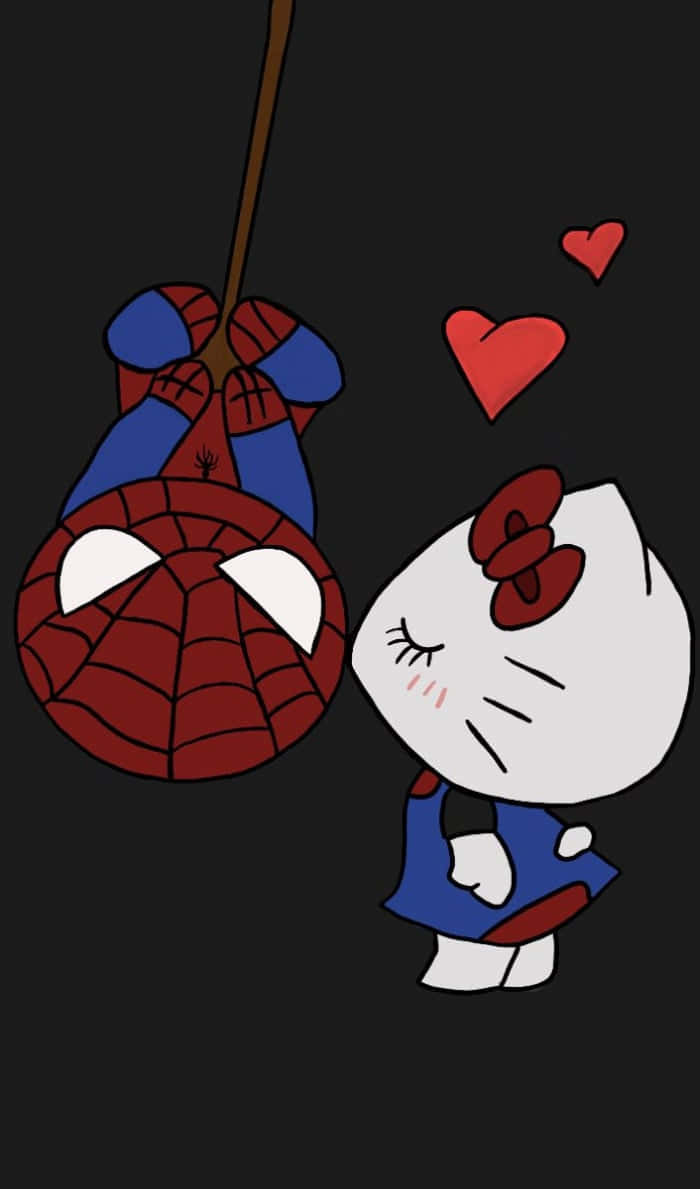 Hello Kitty Spiderman Love Illustration Wallpaper