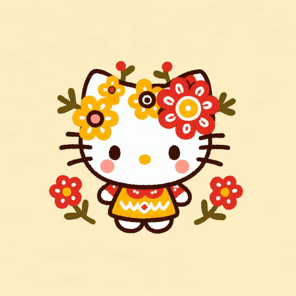 Hello Kitty Spring Floral Design Wallpaper