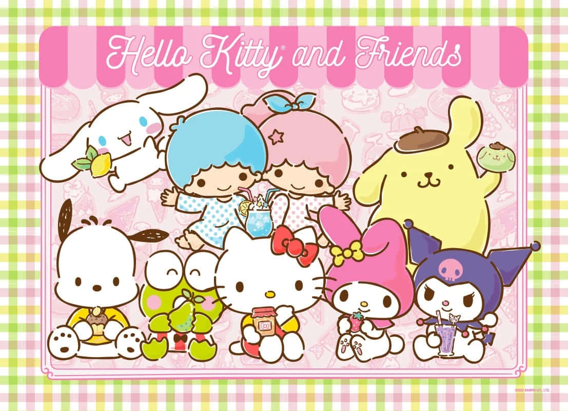 Hello Kittyand Friends Cute Gathering Wallpaper
