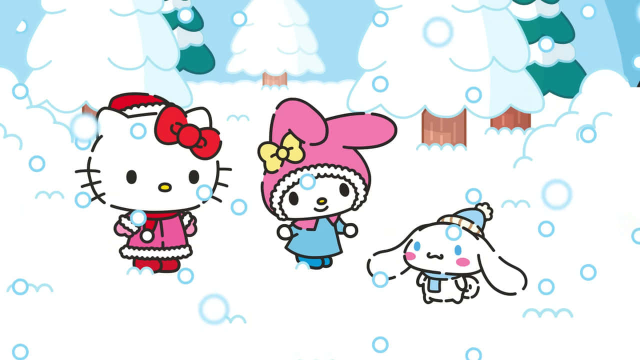 Perayaan Musim Dingin Hello Kitty Dan Kuromi Wallpaper