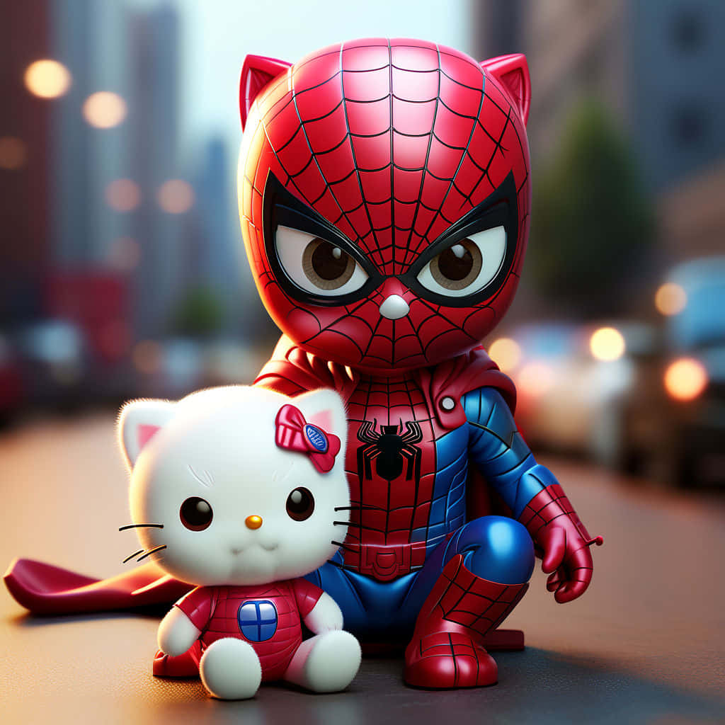 Hello Kittyand Spiderman Toy Figures Wallpaper