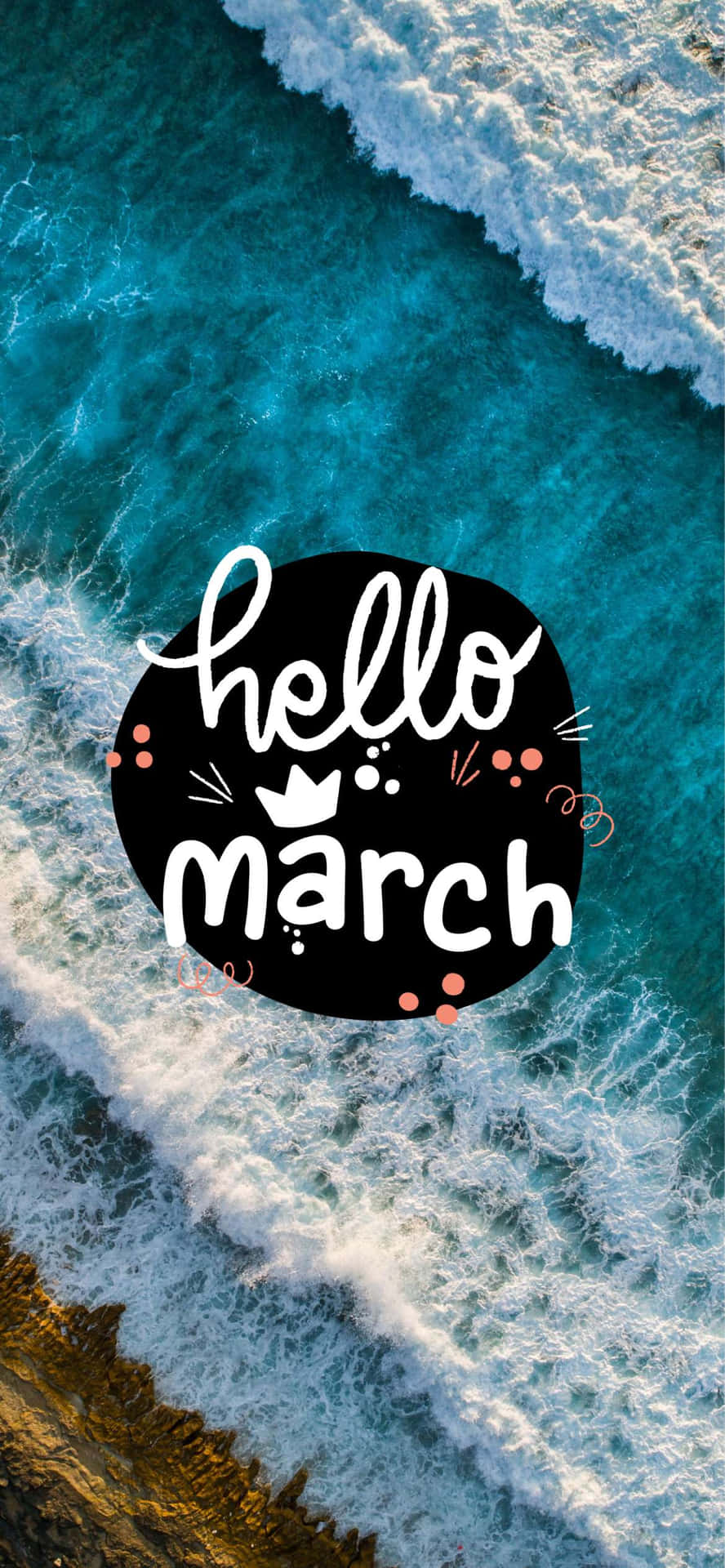 Huge Waves Crashing Hello March Wallpaper