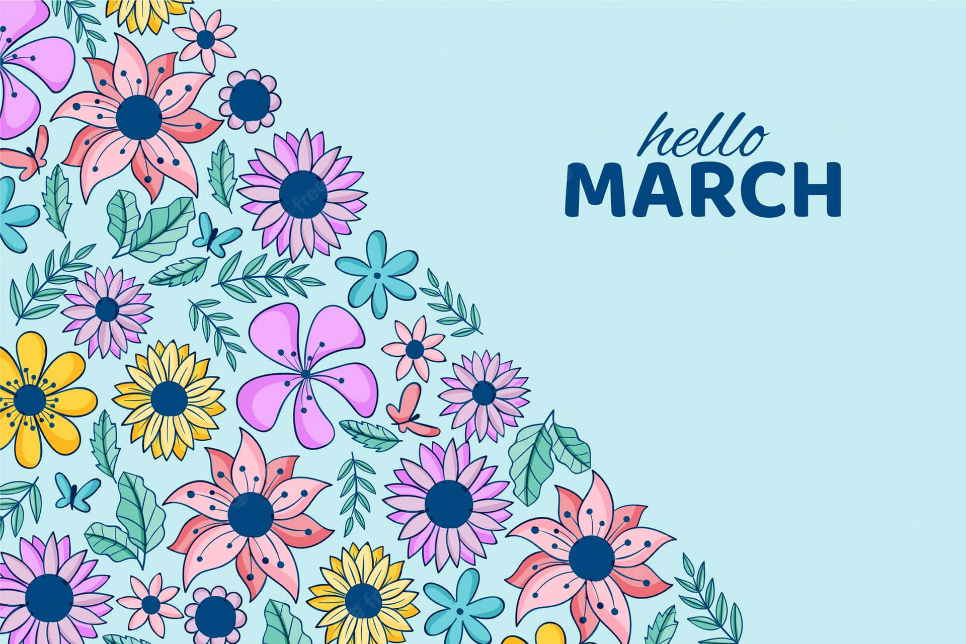 Download Hello March Flowers And Leaves Wallpaper  Wallpaperscom
