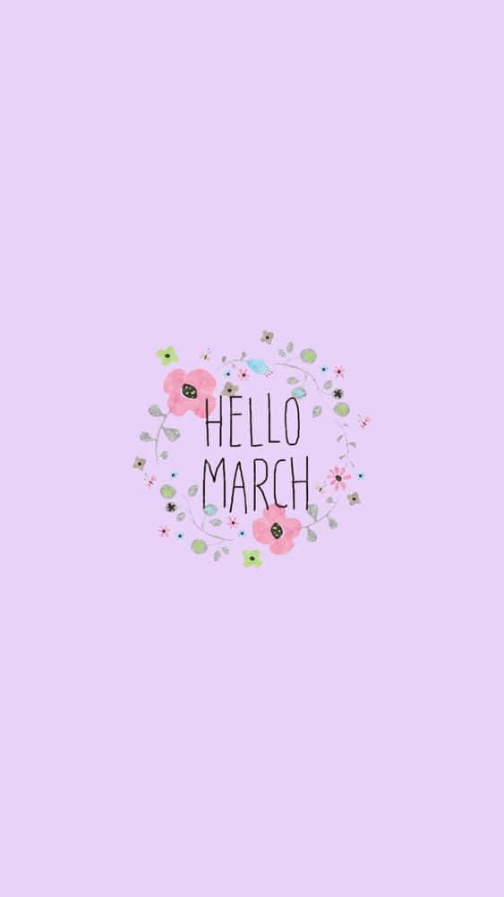 Hello March Floral Wreath Aesthetic Wallpaper