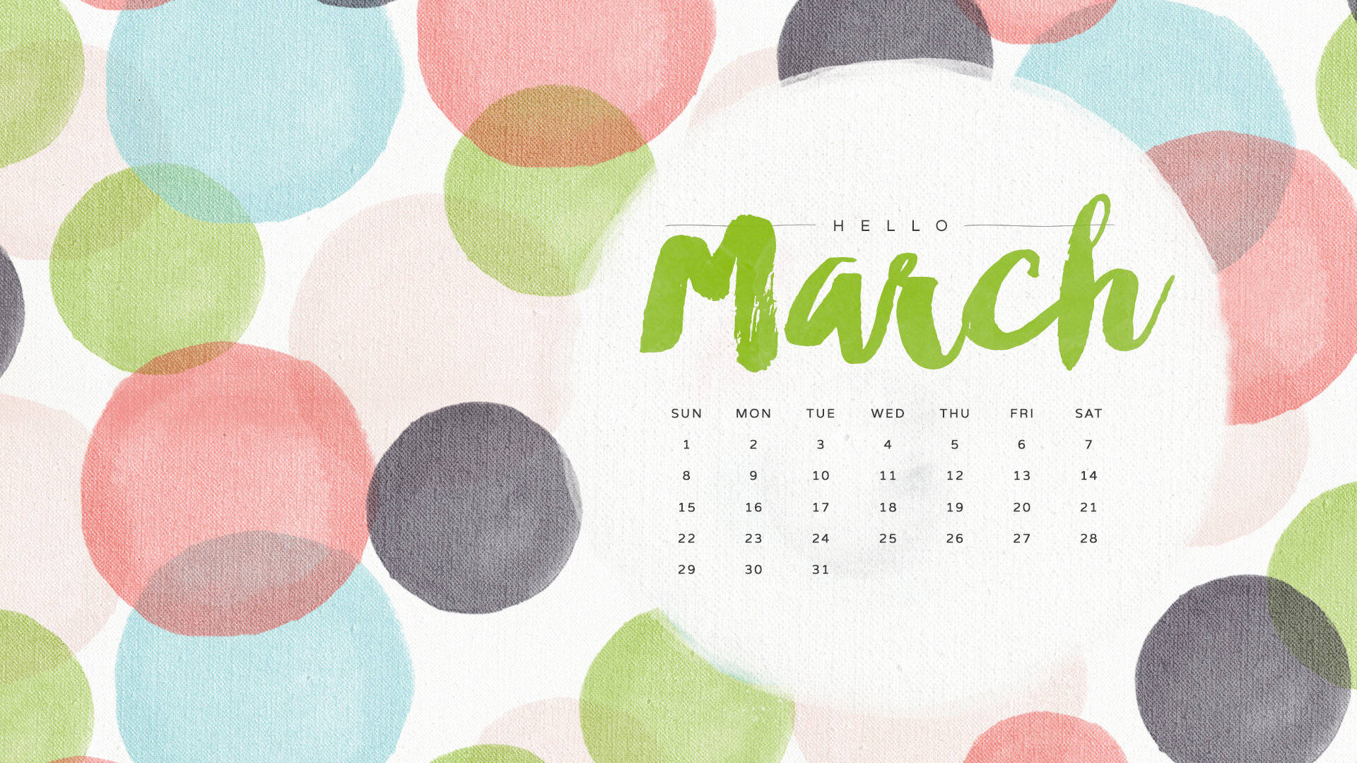 Hello March Retro Calendar Wallpaper