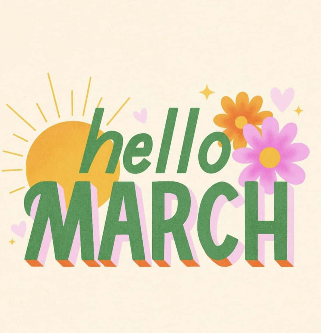 Hello March Springtime Greeting Wallpaper