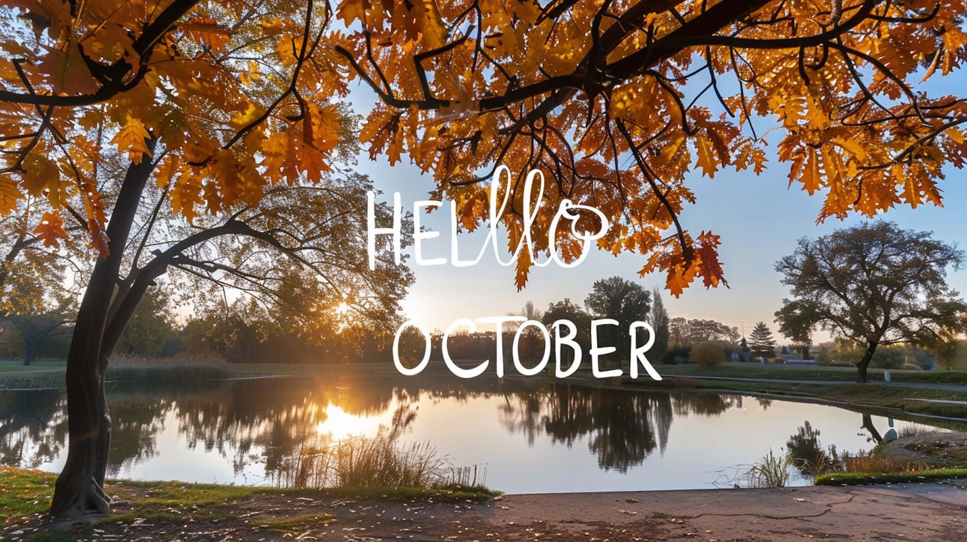 Hello October Autumn Scene Wallpaper