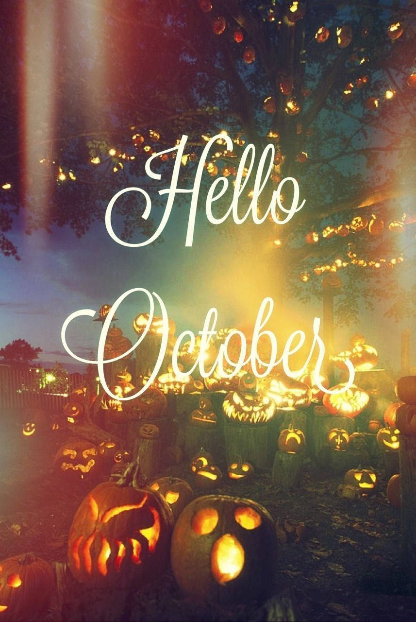Hello October Background With Pumpkin Lanterns Wallpaper