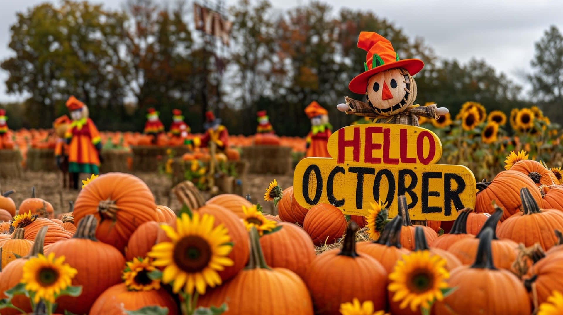 Hello October Pumpkin Patch Festivity Wallpaper