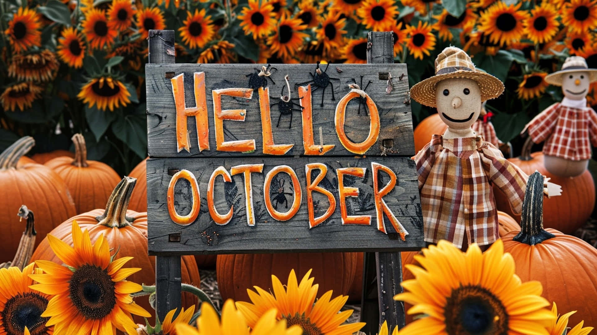 Hello October Pumpkinsand Sunflowers Wallpaper