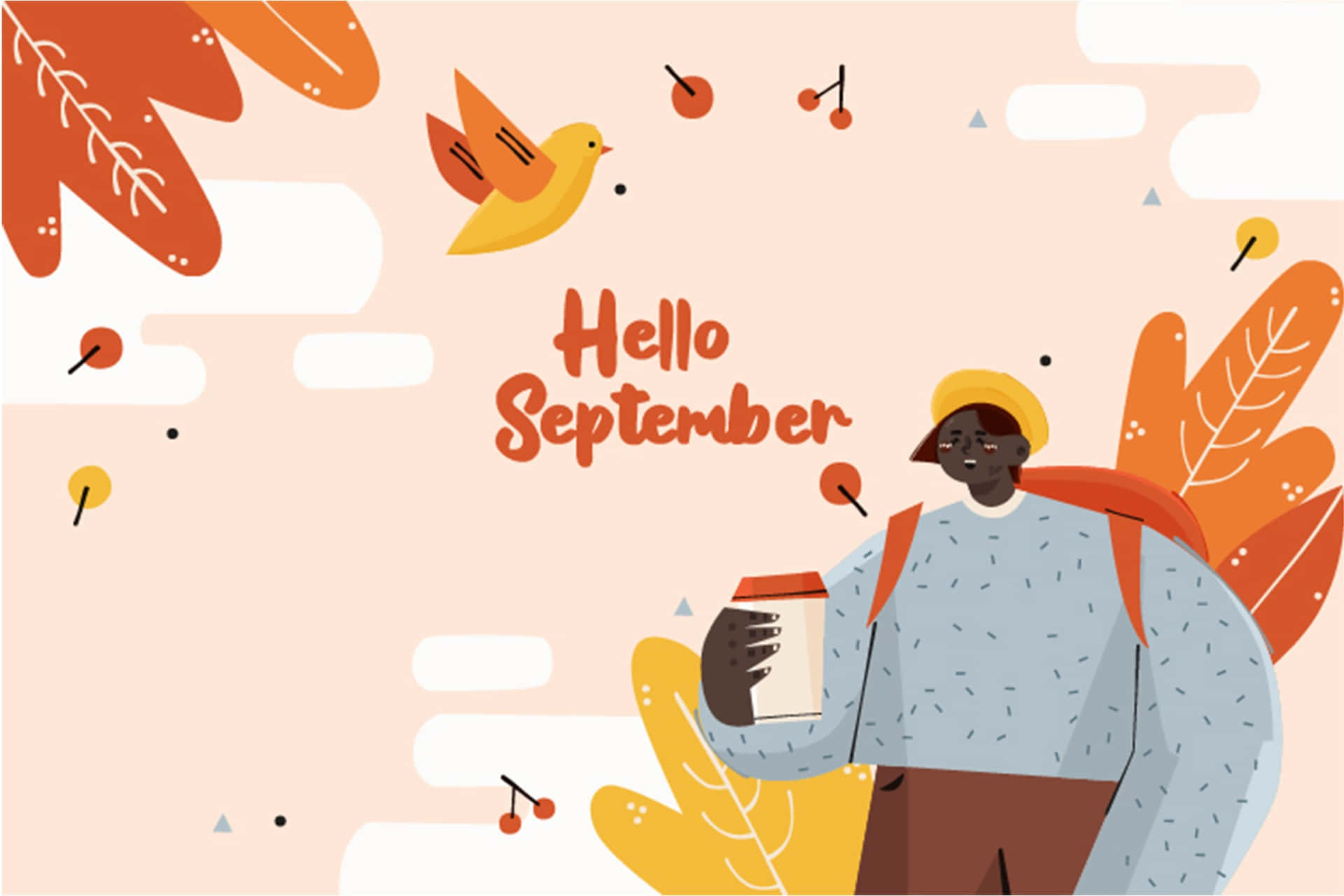 Hello September Autumn Illustration Wallpaper