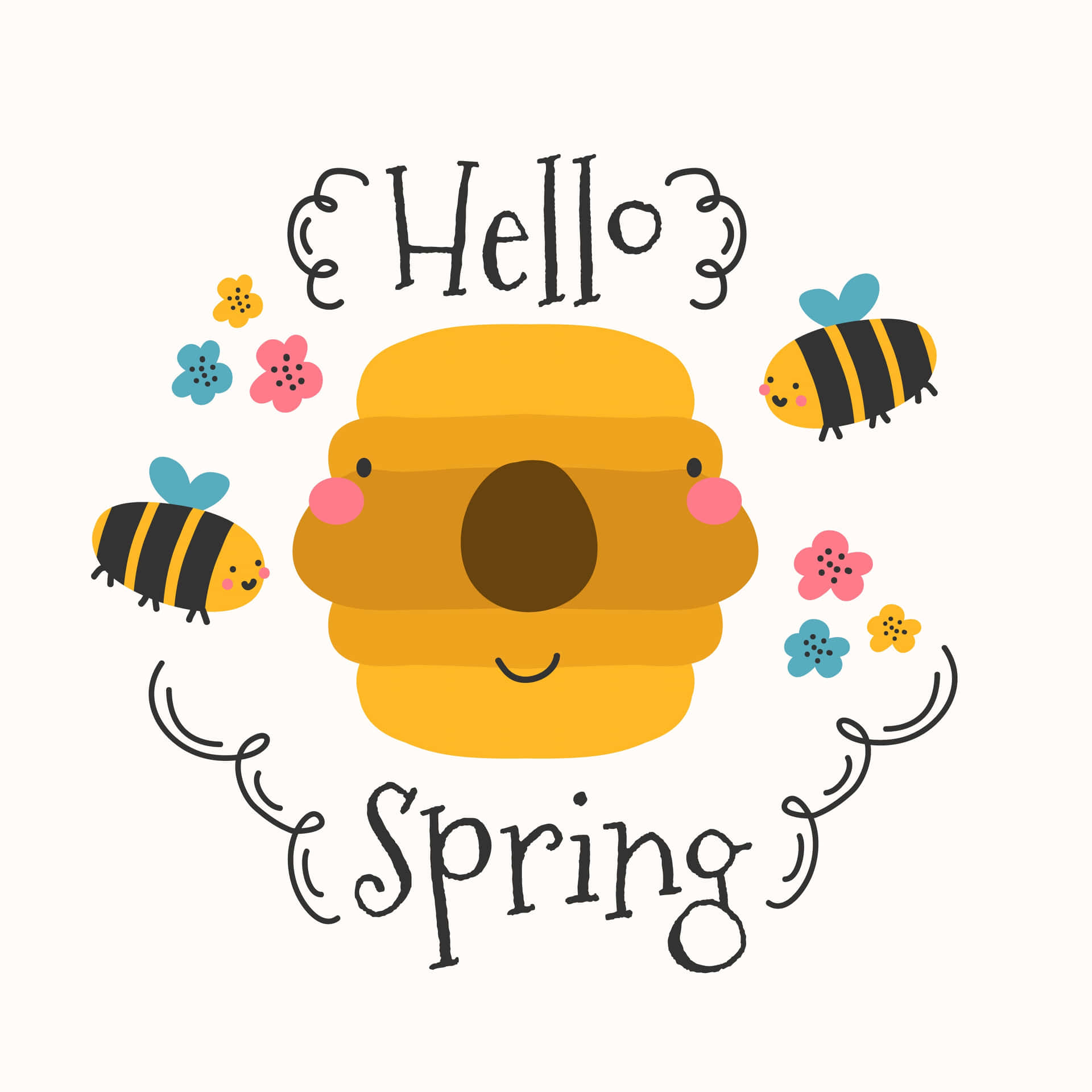 Hello Spring Beehive Greeting Wallpaper