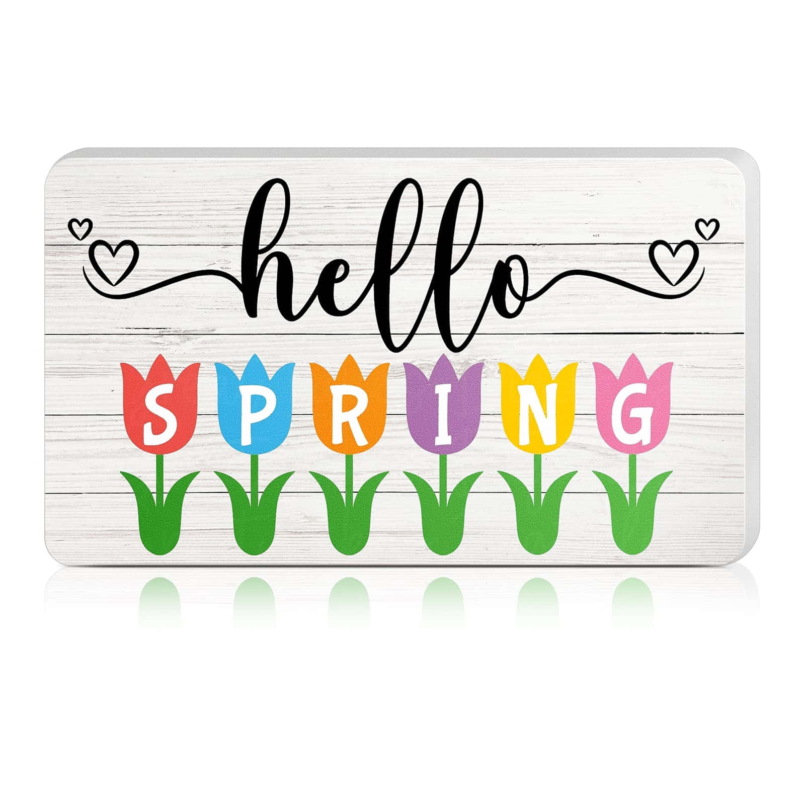 Hello Spring Colorful Tulips Sign Wallpaper