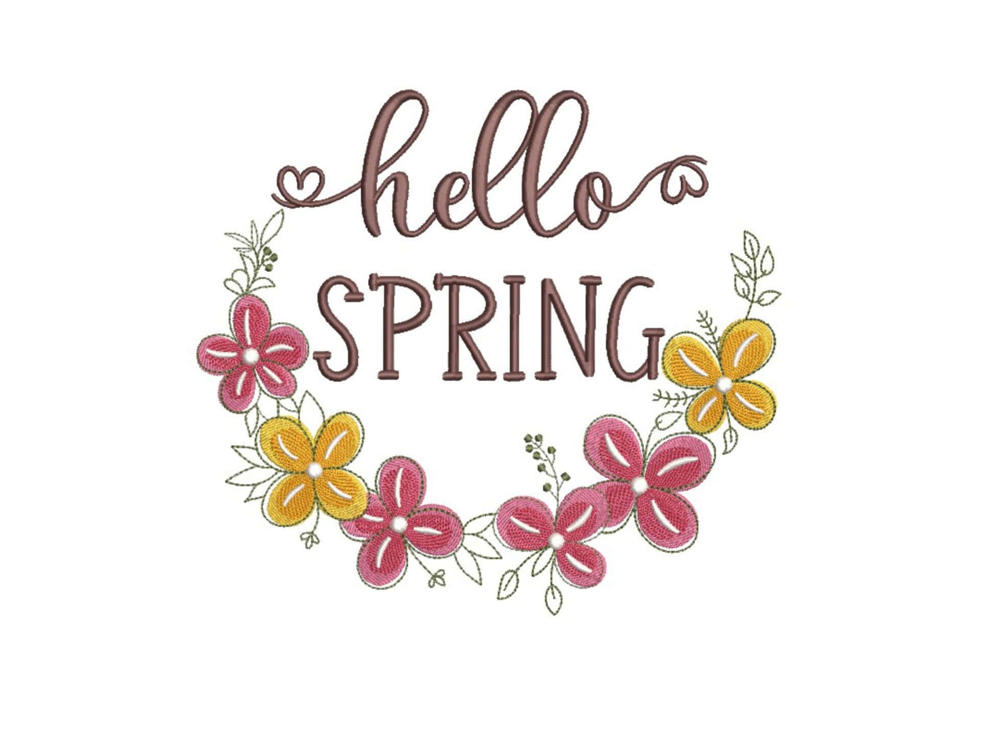 Hello Spring Floral Embroidery Design Wallpaper