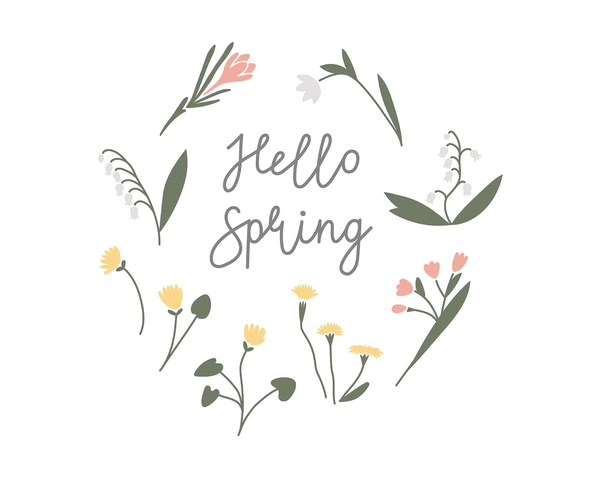 Hello Spring Floral Greeting Design Wallpaper