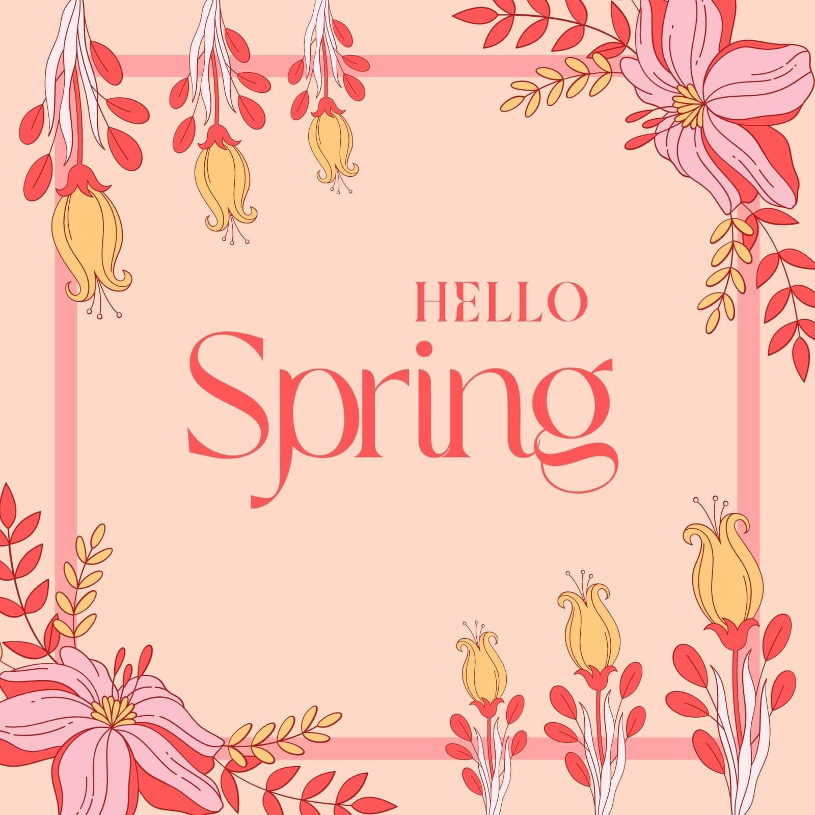 Hello Spring Floral Greeting Wallpaper