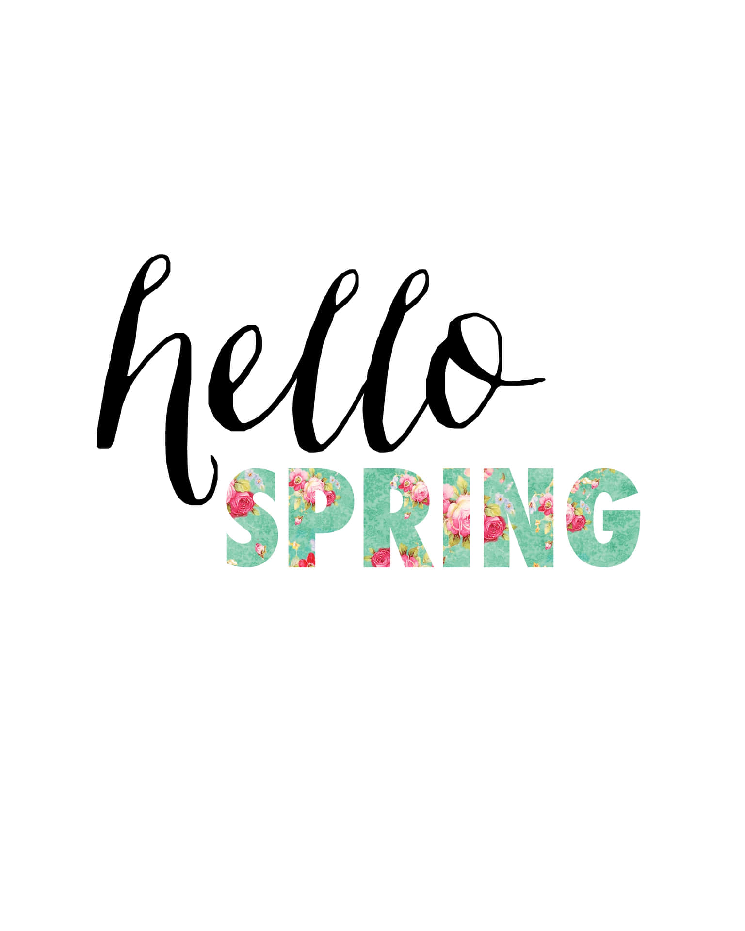 Hello Spring Floral Text Design Wallpaper