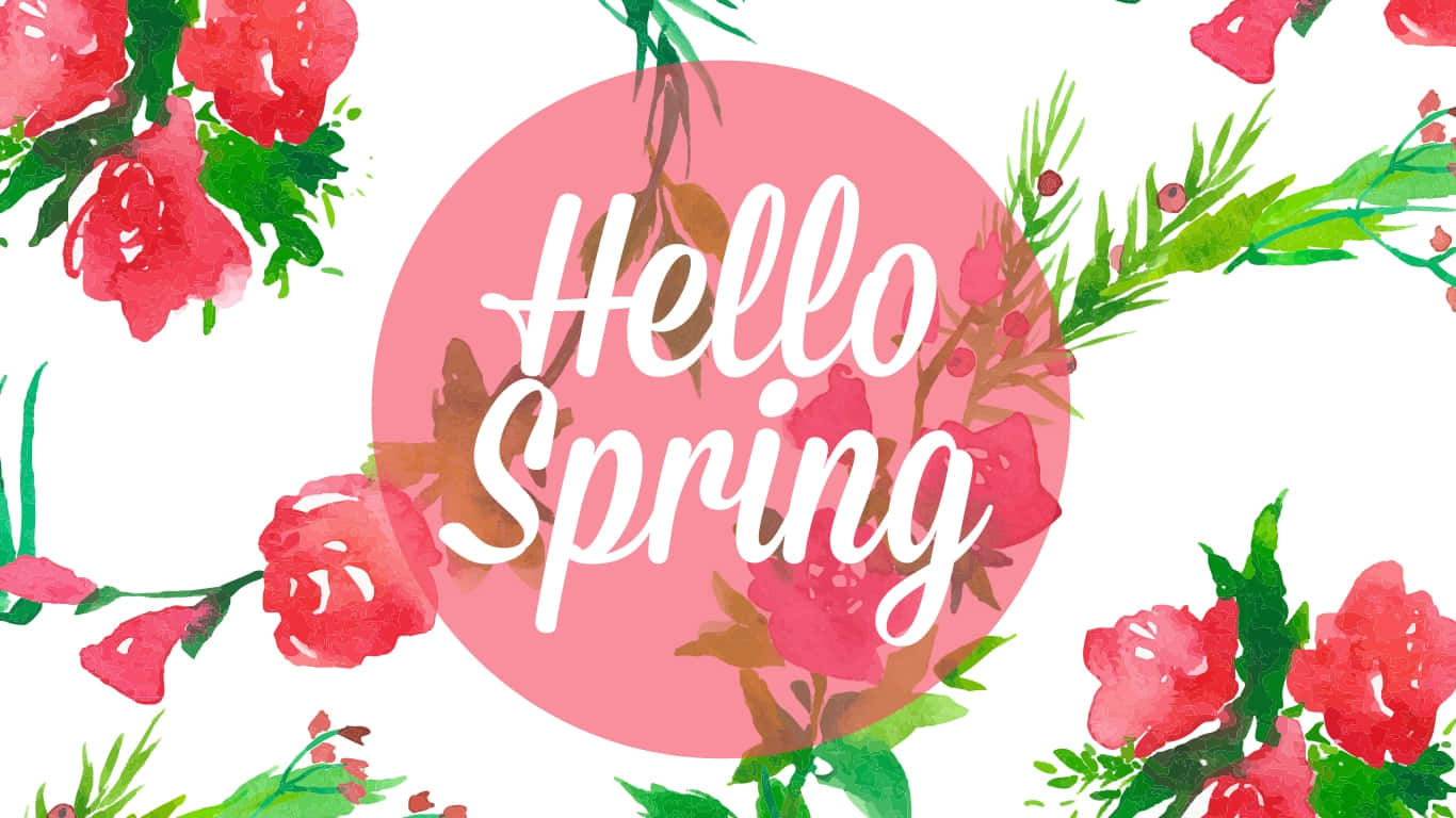 Hello Spring Floral Watercolor Banner Wallpaper