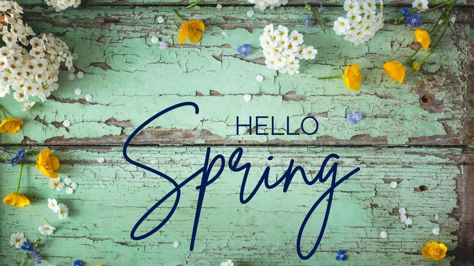 Hello Spring Floral Wooden Backdrop Wallpaper