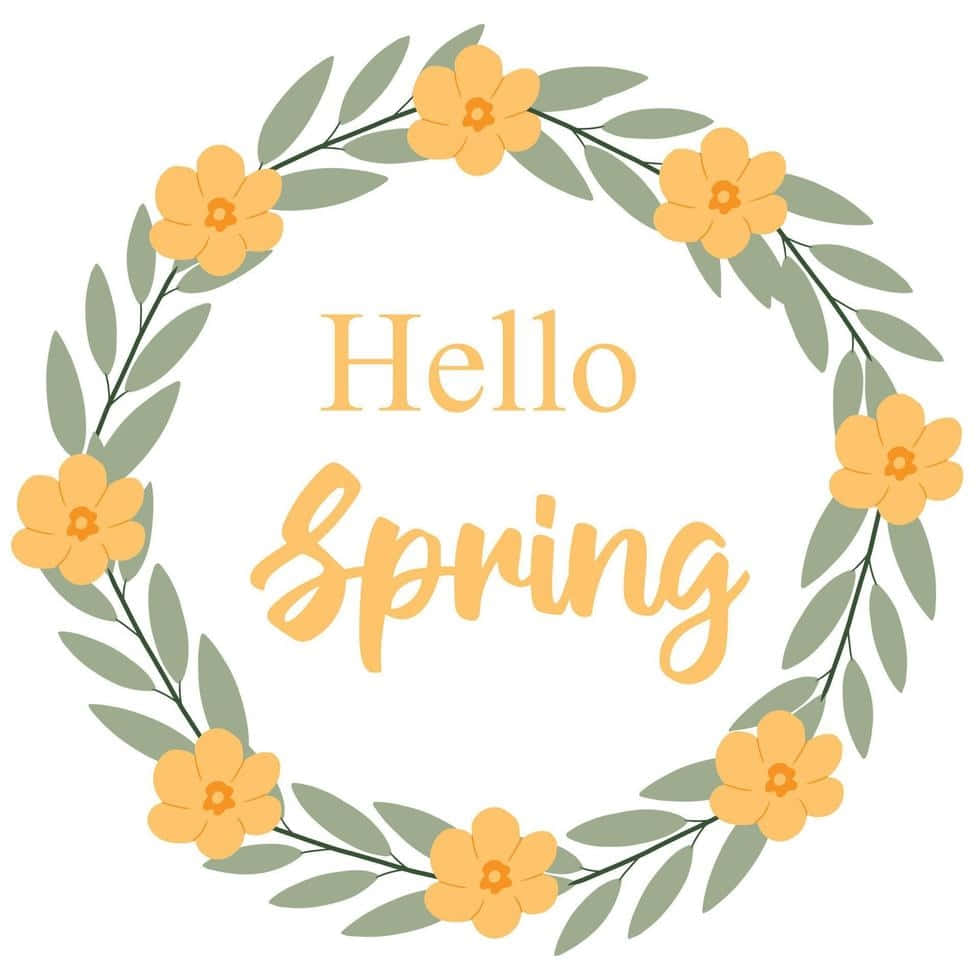 Hello Spring Floral Wreath Wallpaper