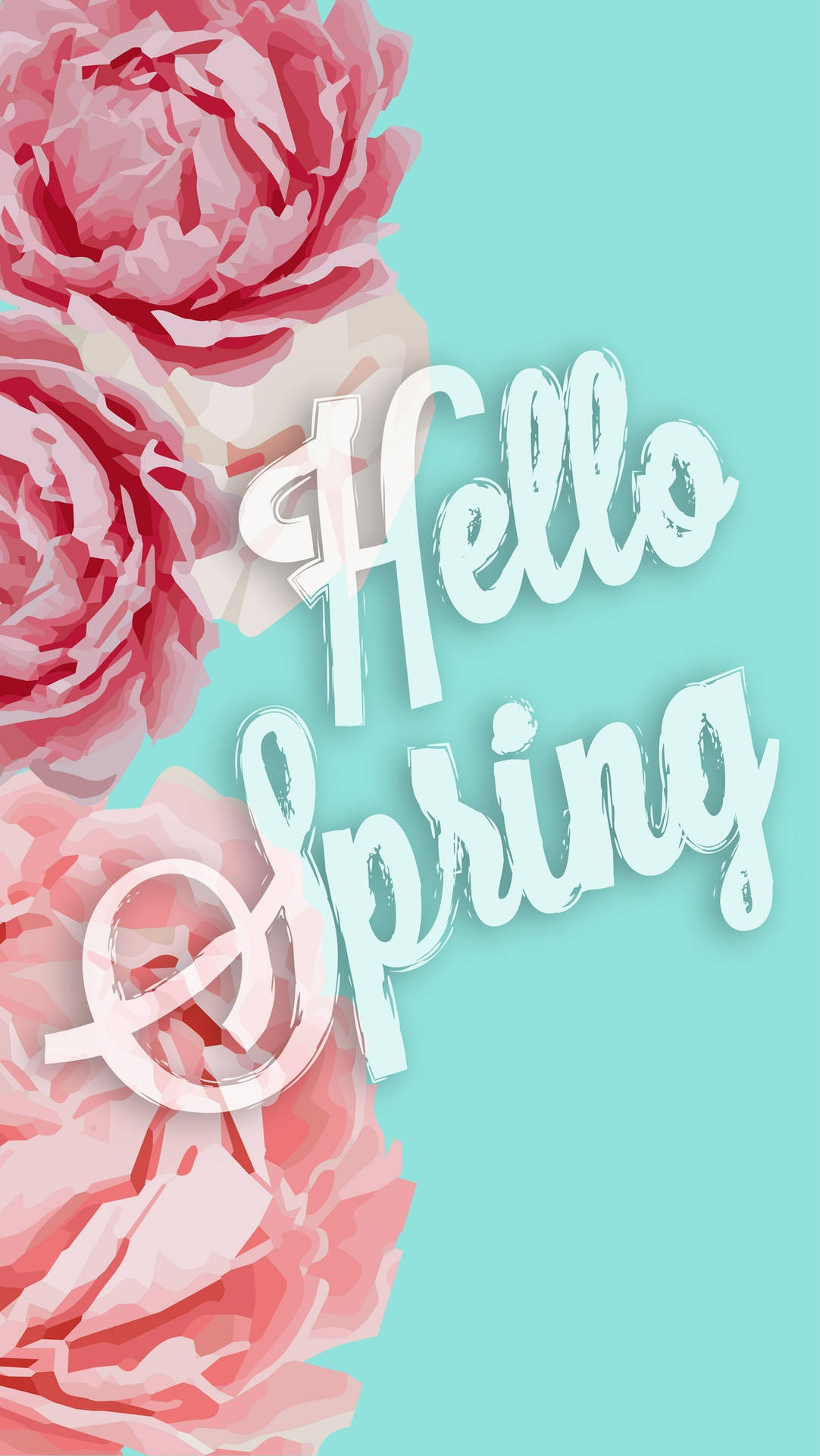Hello Spring Greeting Art With Pink Flowers Wallpaper