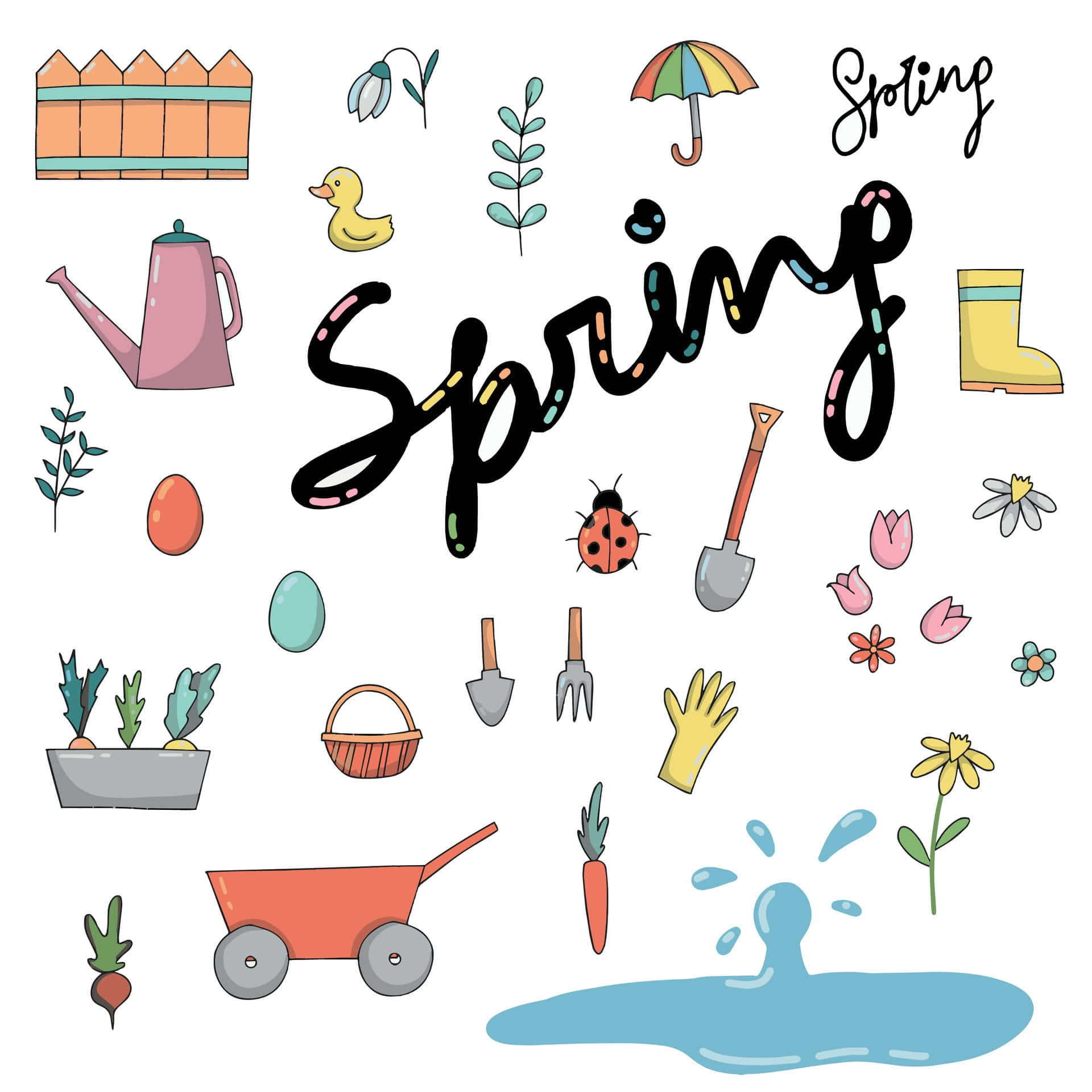 Hello Spring Season Elements Wallpaper