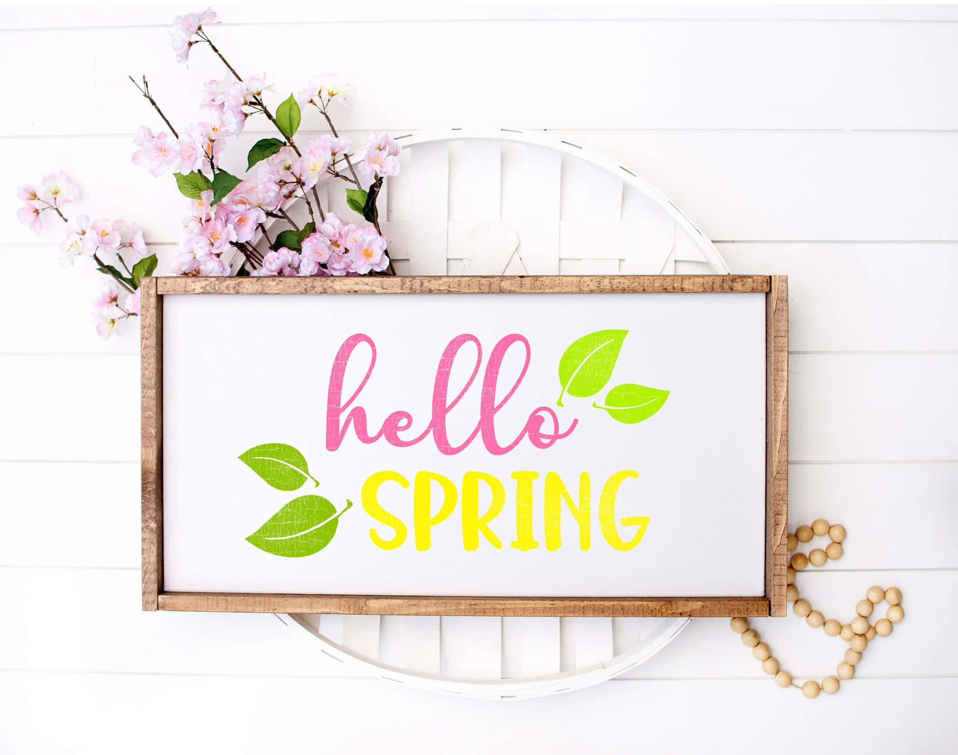 Hello Spring Sign Floral Decoration Wallpaper