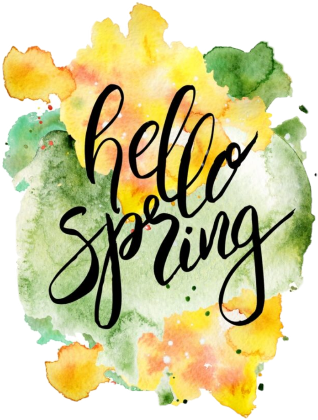 Hello Spring Watercolor Splash PNG