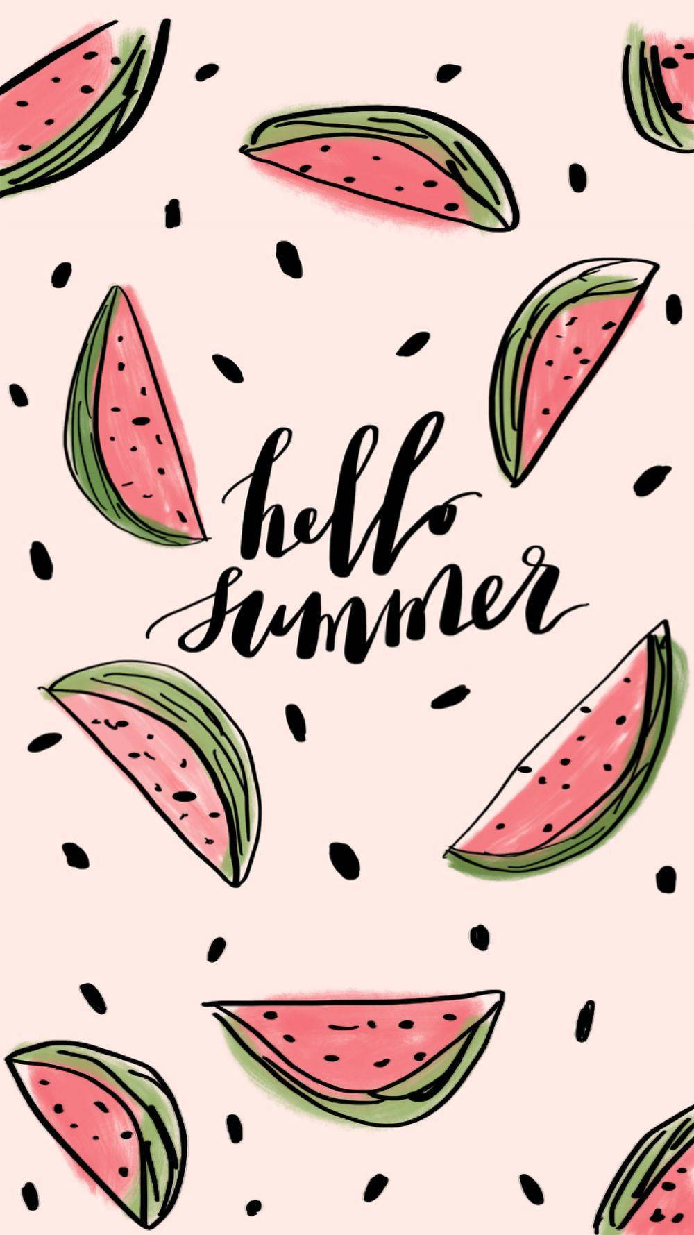 Hello Summer Cute Watermelon Phone Art Wallpaper
