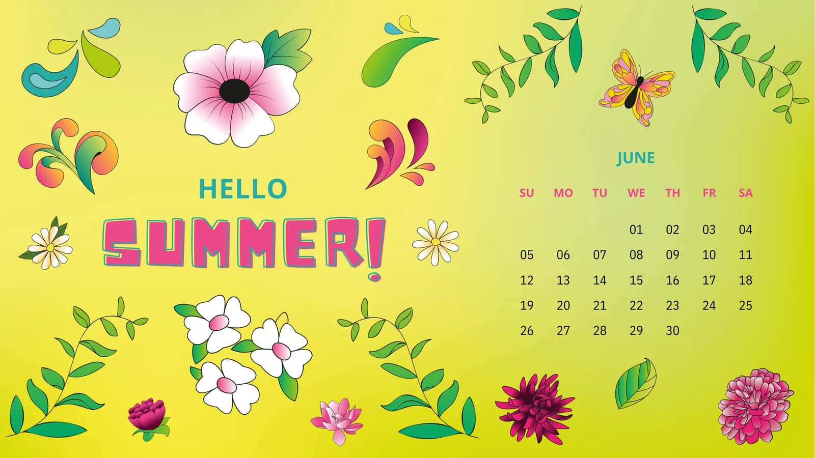 Hello Summer June Calendar Desktop Background Wallpaper
