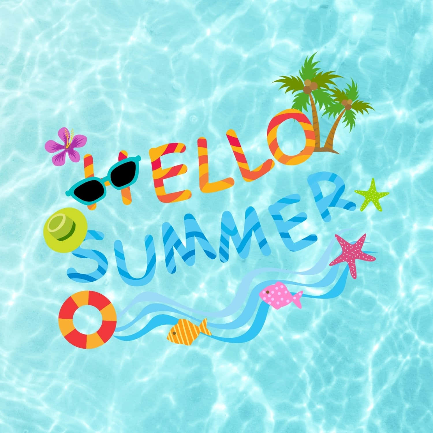 Hello Summer Pool Graphic Wallpaper