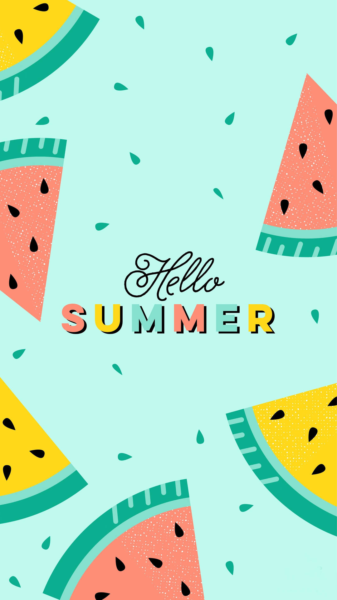 Hello Summer Watermelon Graphic Design Wallpaper