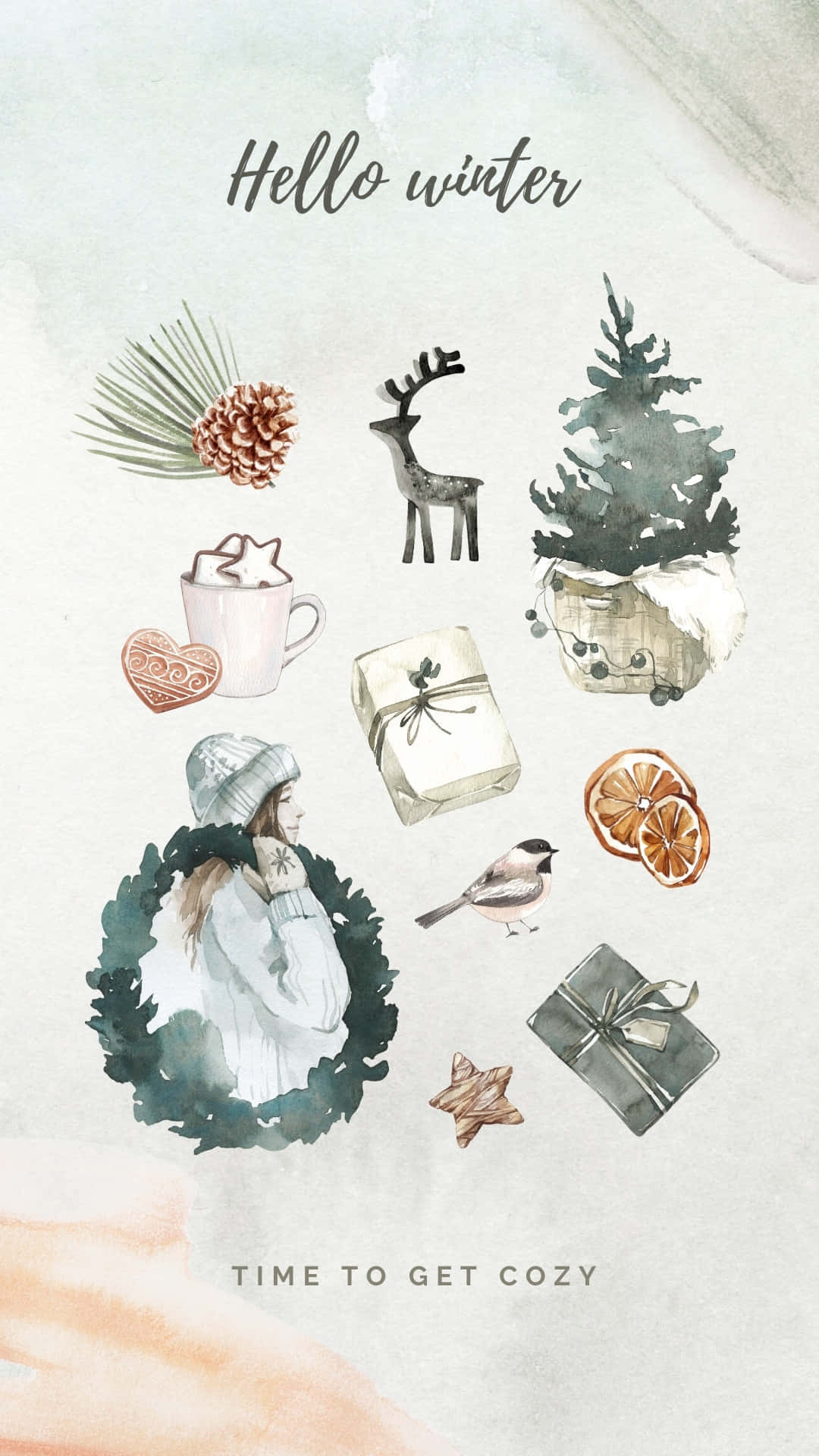 Hello Winter Cozy Illustrationi Phone Wallpaper Wallpaper