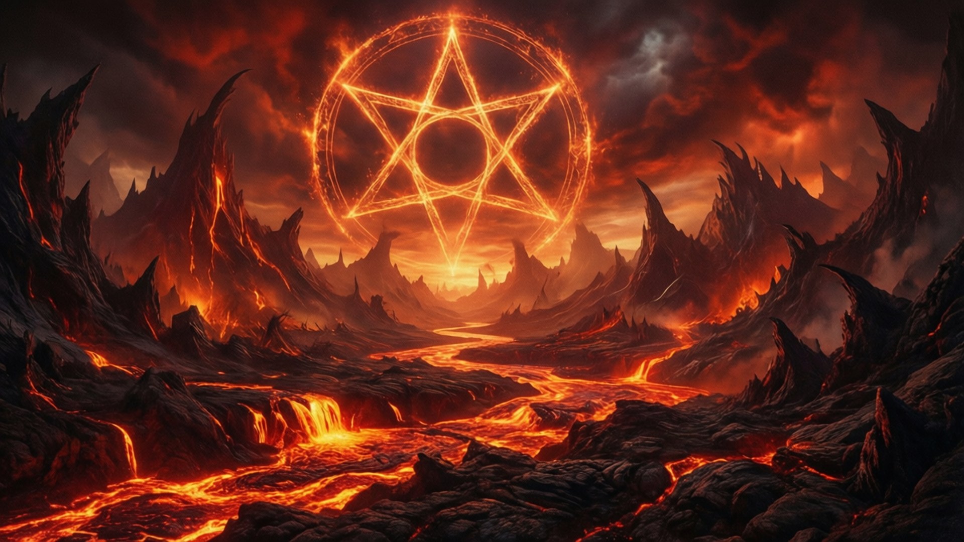 Höllenlandschaft Pentagramm Himmel Wallpaper