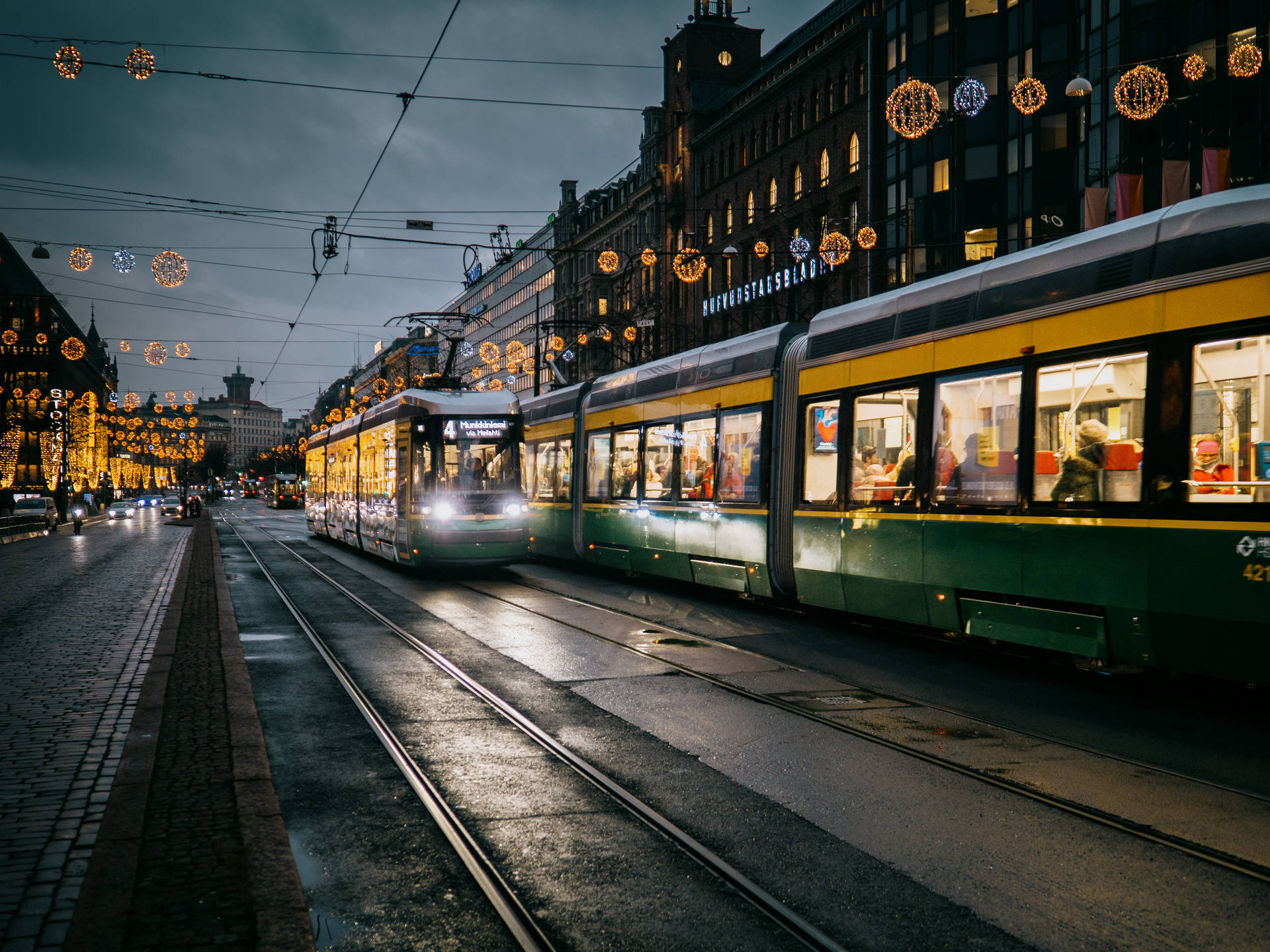 Helsinki Finland Tram At Night Wallpaper