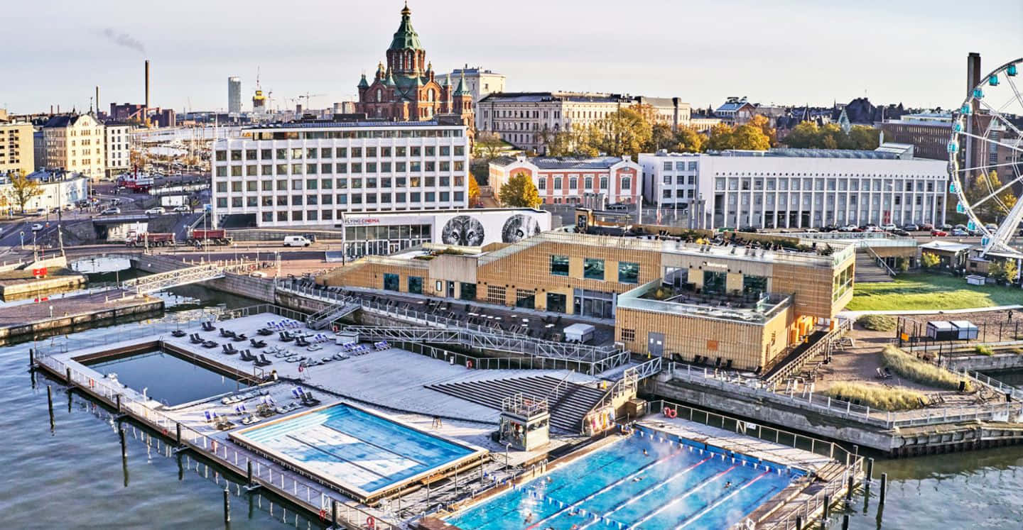 Helsinki Harbor Swimming Facility Aerial View Wallpaper