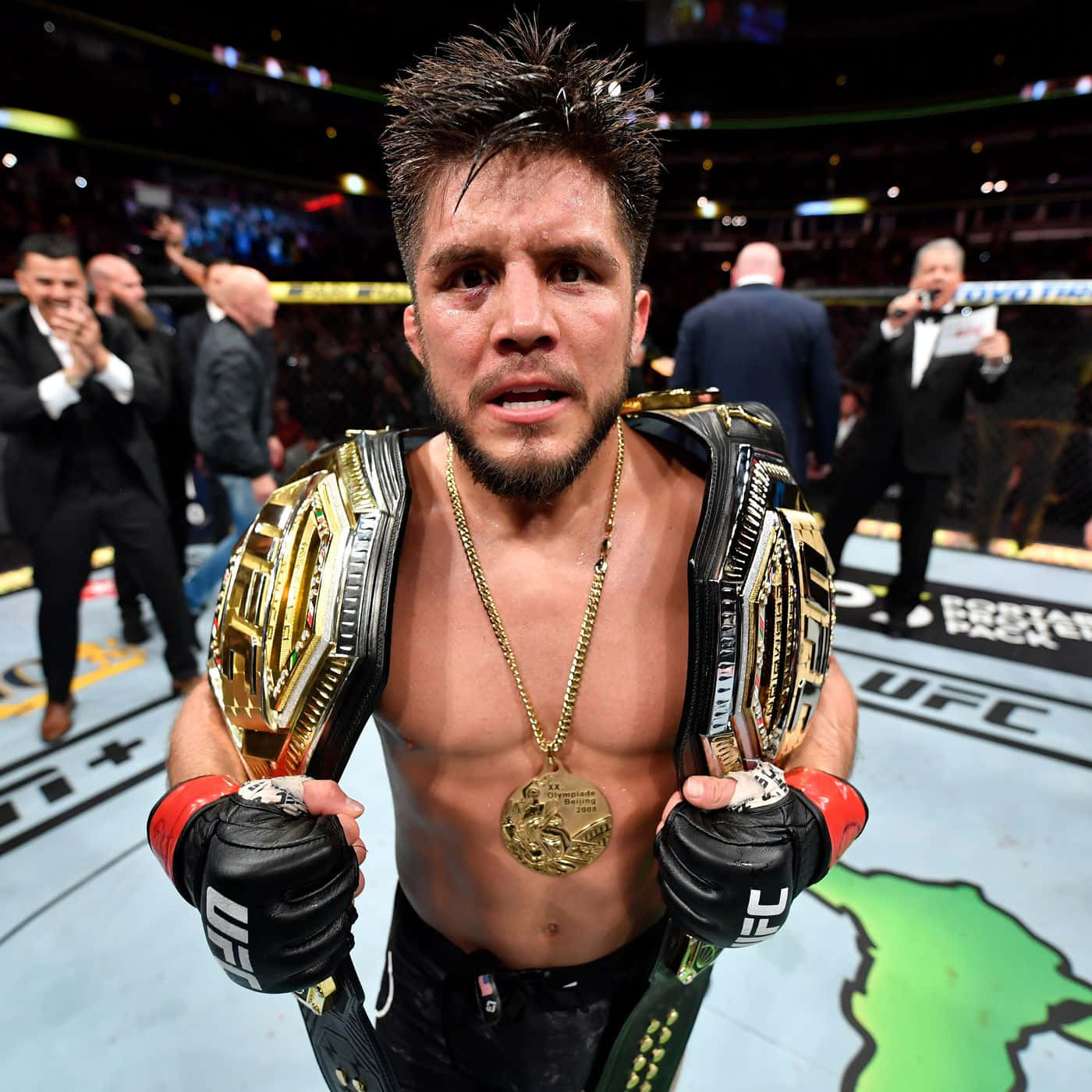Henry Cejudo celebrates his victory and reign as 2019 Bantamweight Champion Wallpaper
