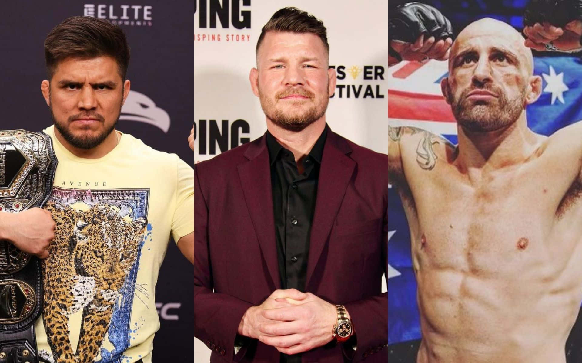 Henry Cejudo With Michael Bisping And Alex Volkanovski Wallpaper