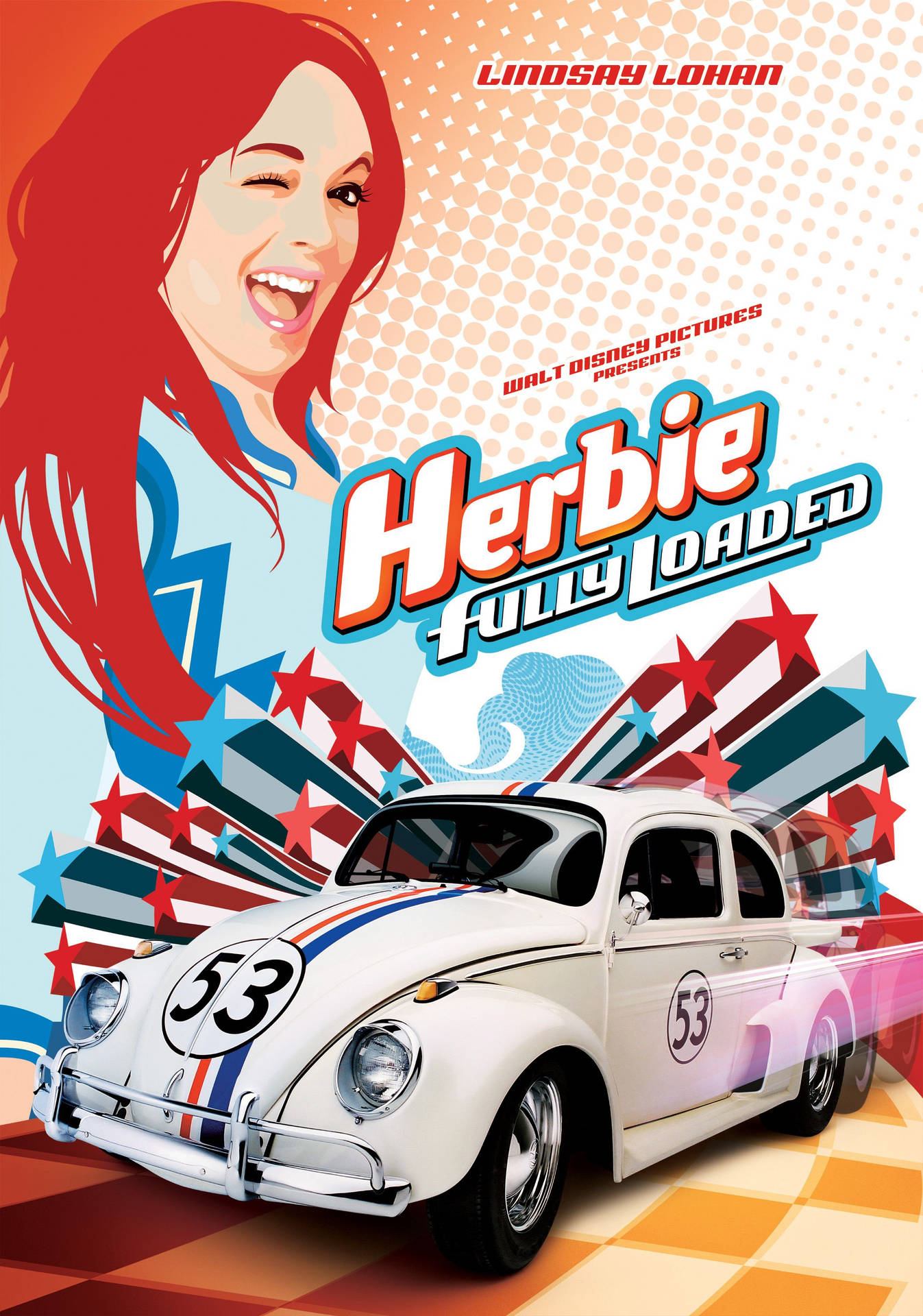 Lindsay Lohan with Herbie in Herbie Fully Loaded Movie Poster Wallpaper
