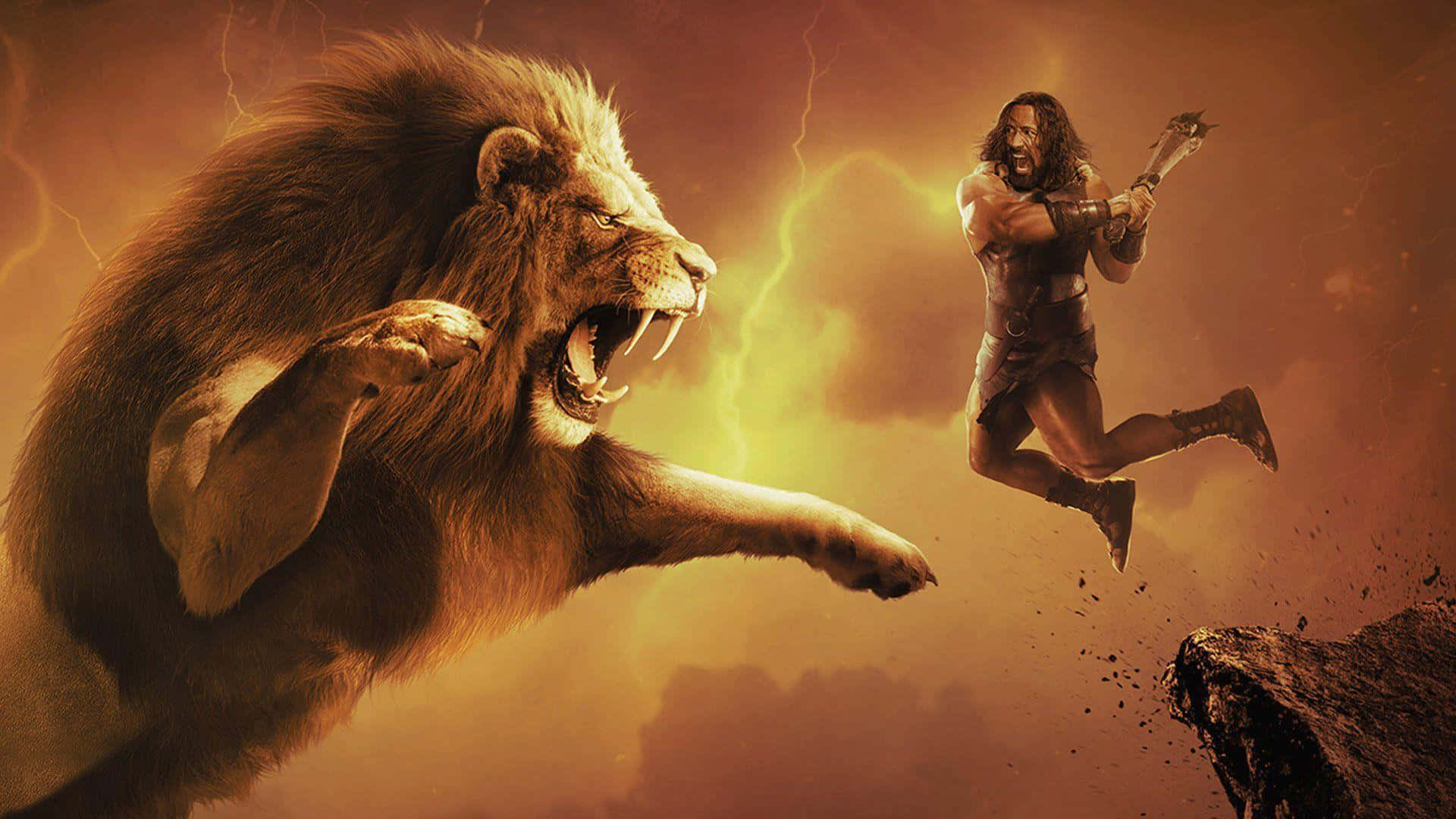 A Man Is Running Away From A Lion