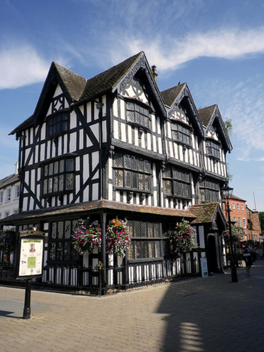 Hereford Blackand White Half Timbered Building Wallpaper