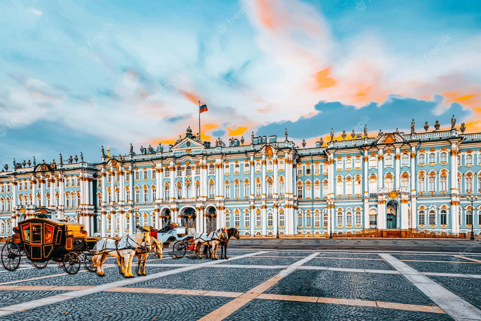 Majestic View of Chariots outside Hermitage Museum Wallpaper