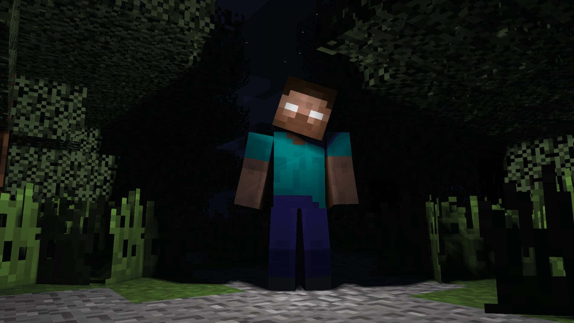 Herobrine stands alone against the darkness