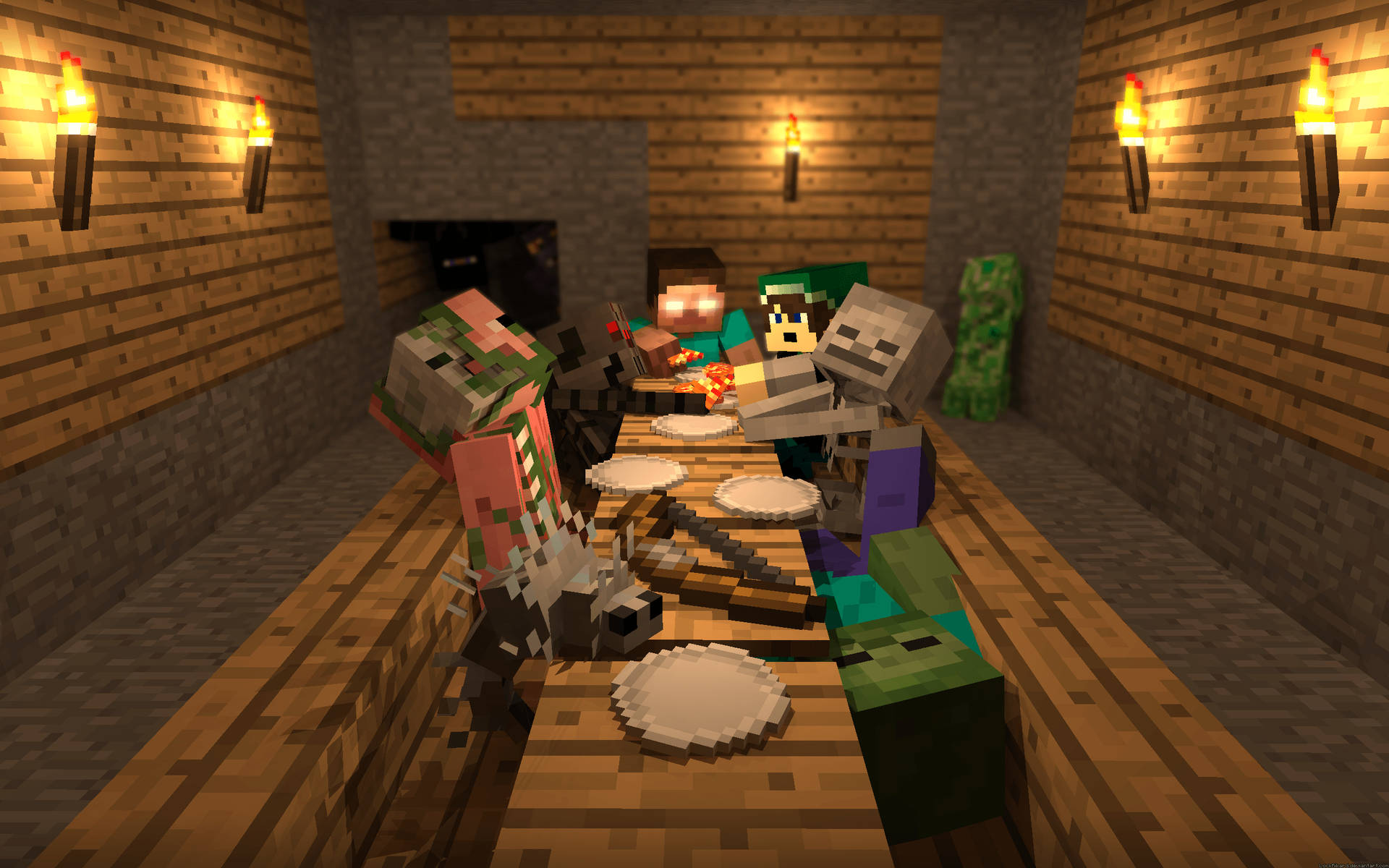 Herobrine Minecraft Dining Area Wallpaper