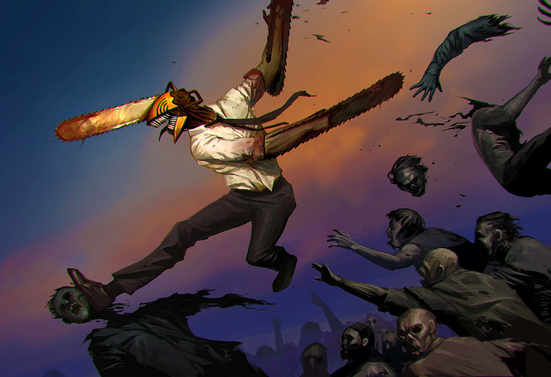 Heroic Chainsaw Warrior Battle Zombies Wallpaper