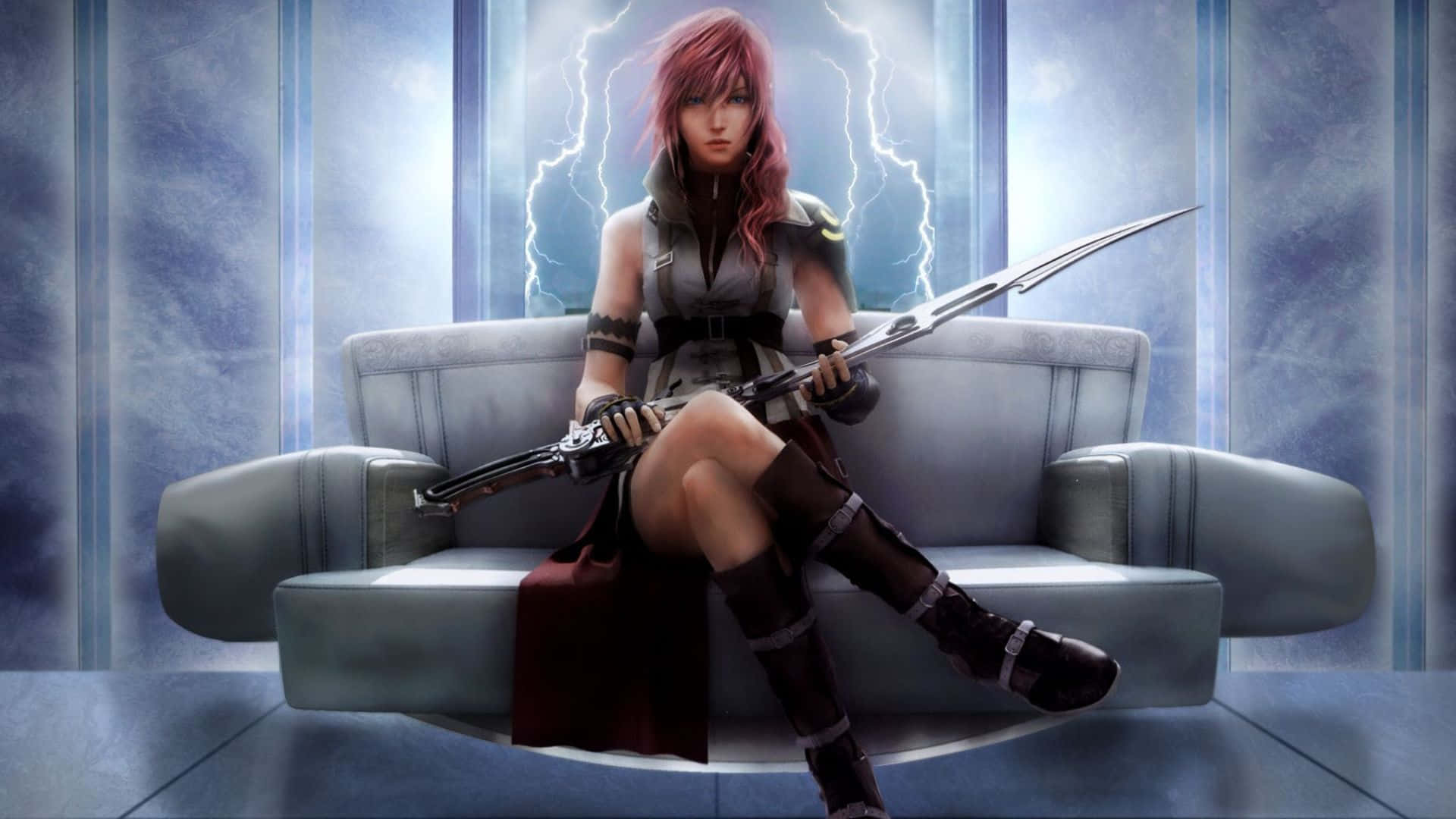 Heroine Lightning From Final Fantasy Xiii In A Dramatic Pose Wallpaper