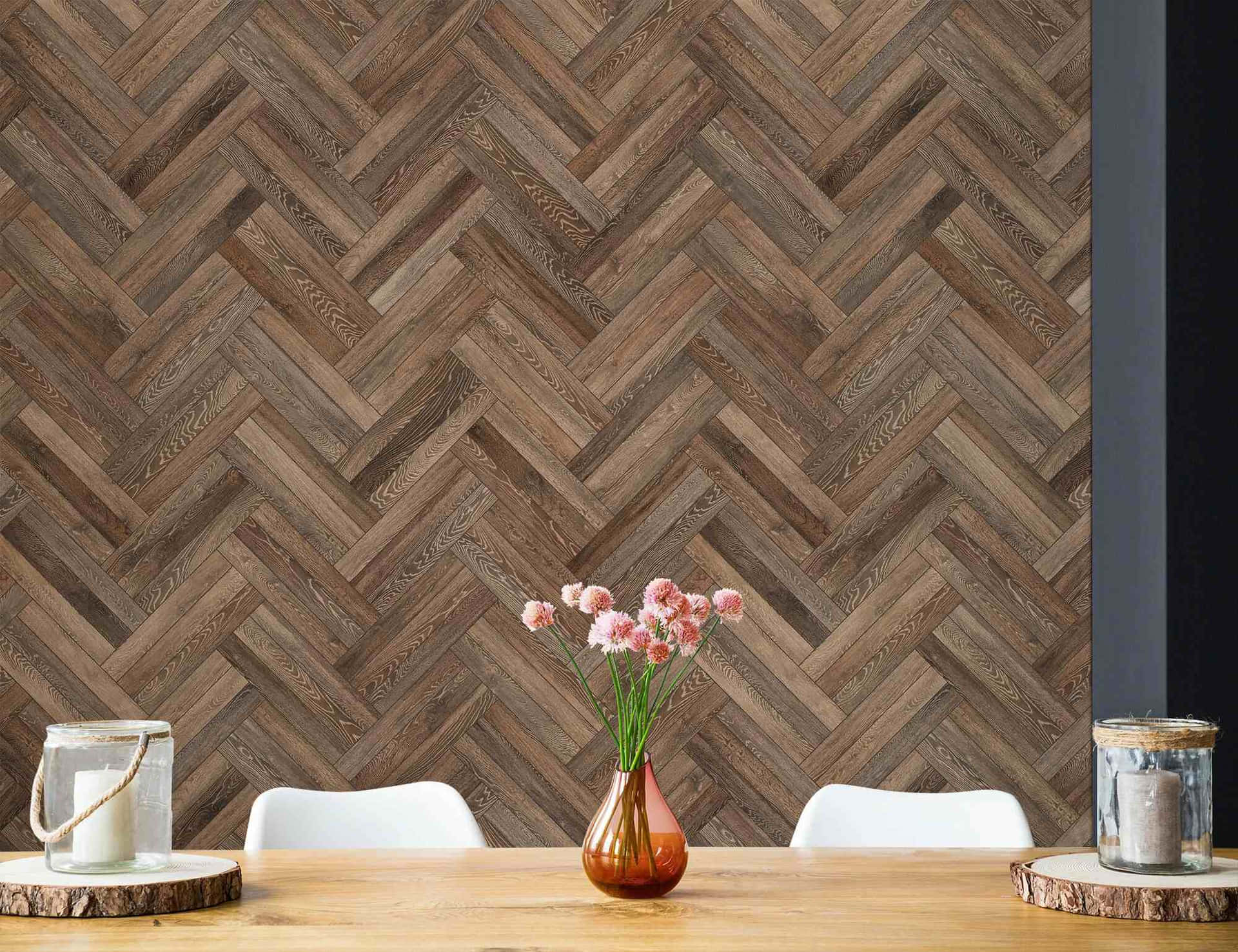 Herringbone Wood Wall Interior Design Wallpaper
