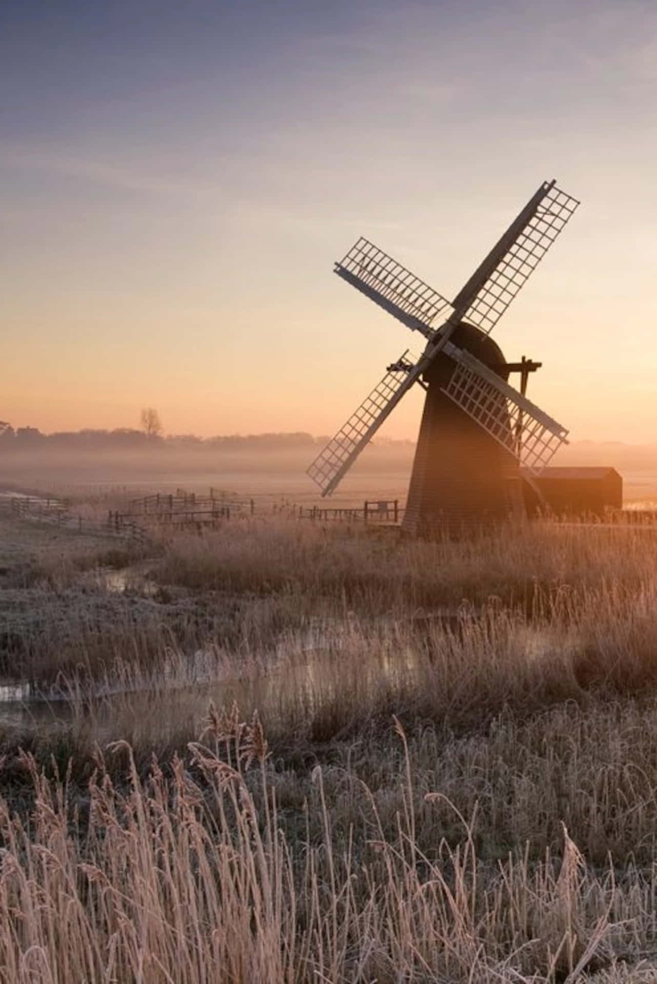 Herringfleet Windmill On A Sunset At The Norfolk Broads Wallpaper