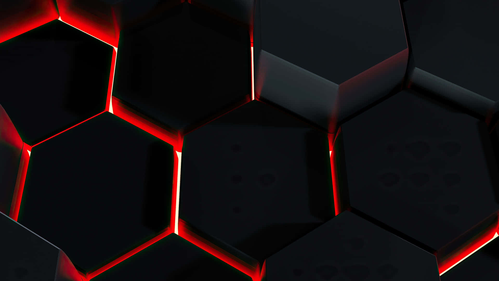 A Black And Red Hexagonal Background With Red Lights Wallpaper