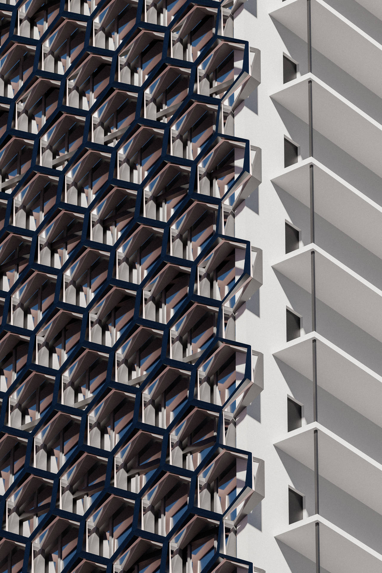 Hexagonbyggnadsfasad Mobil 3d. Wallpaper